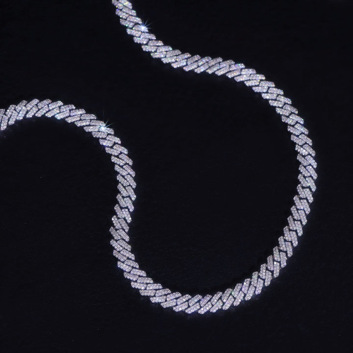 8mm Moissanite Prong Cuban Link Chain in White Gold