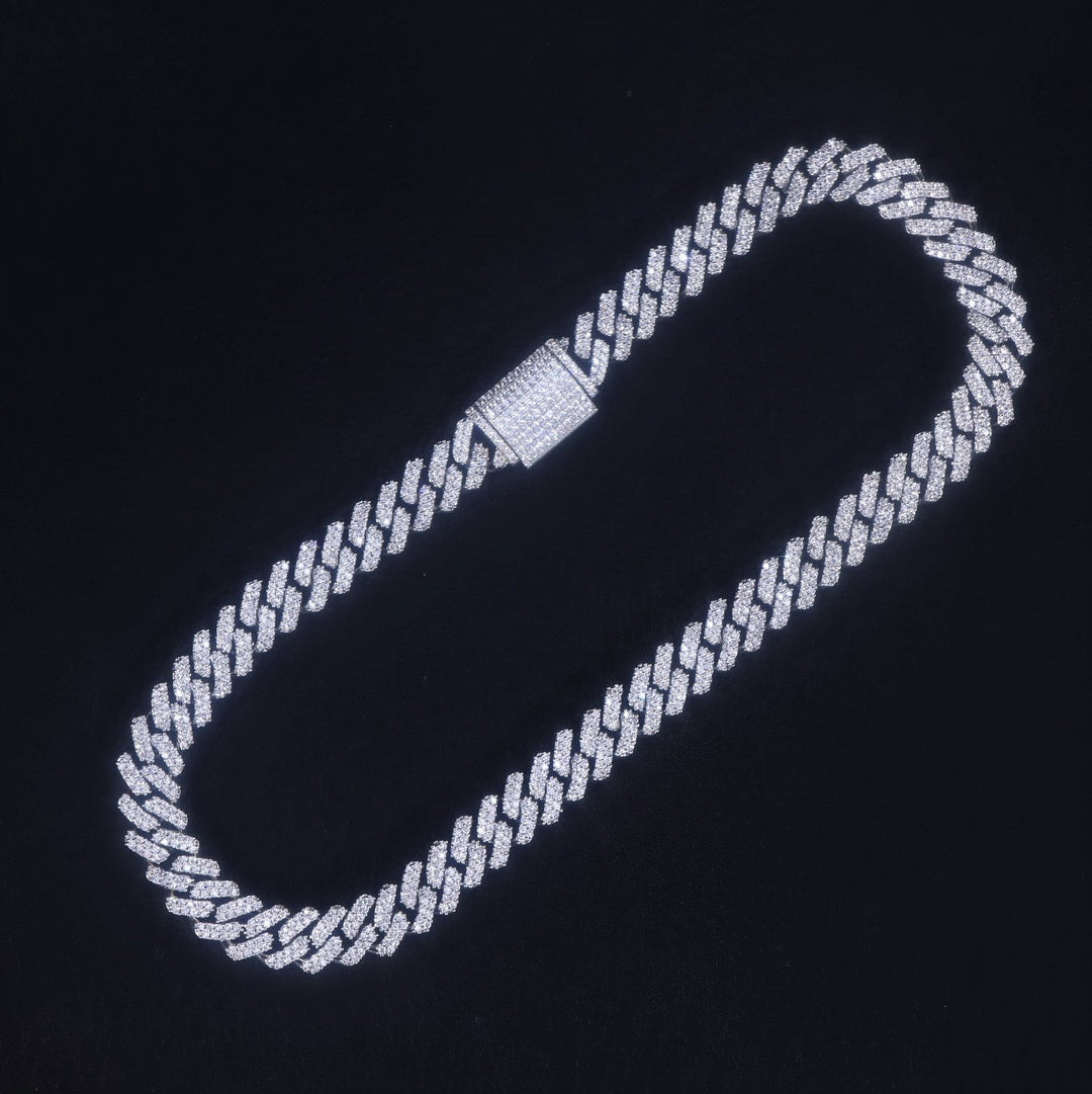 12mm Moissanite Prong Cuban Link Chain in White Gold