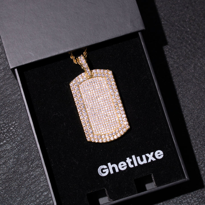 Iced Dog Tag Pendant in 18K Gold