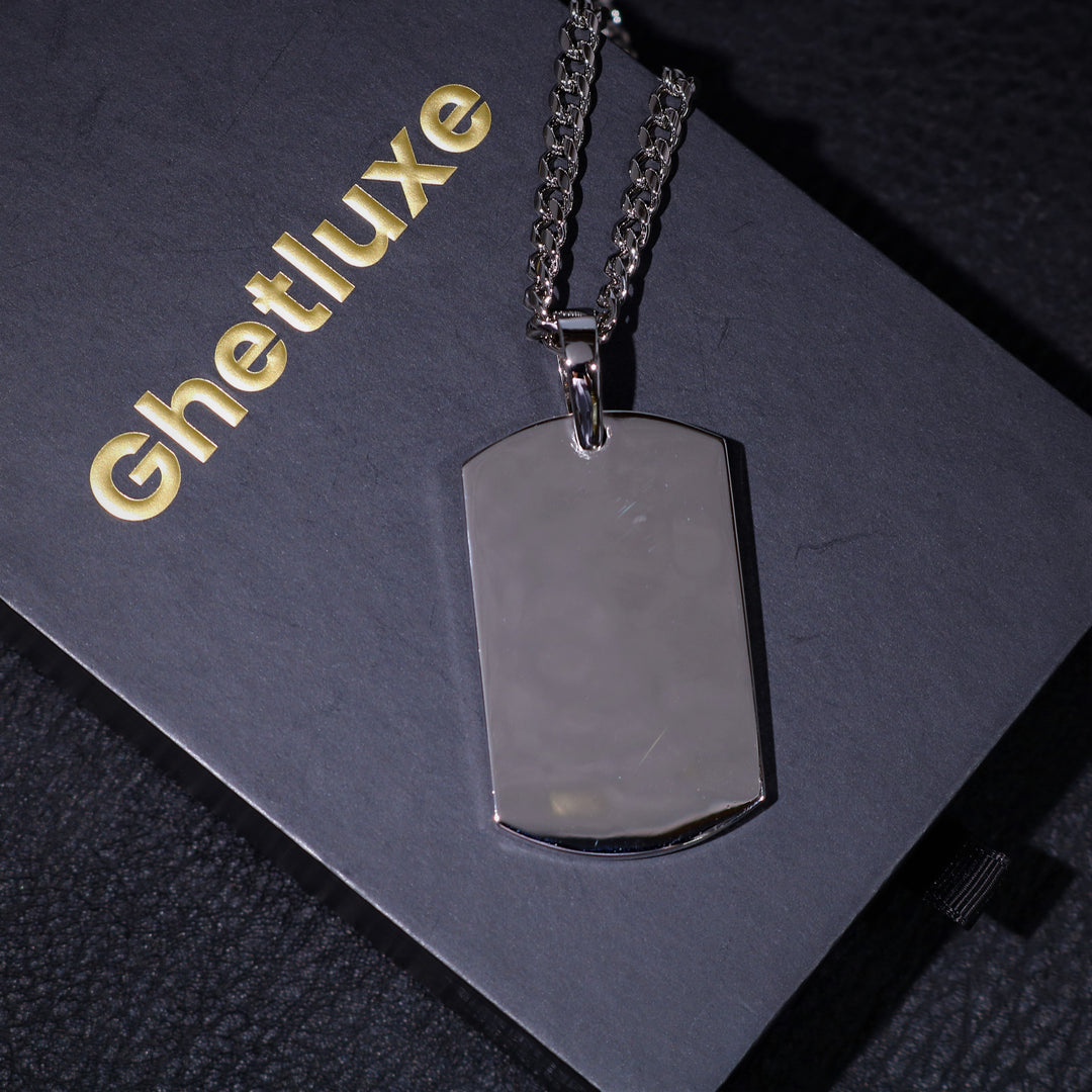 Iced Dog Tag Pendant in White Gold
