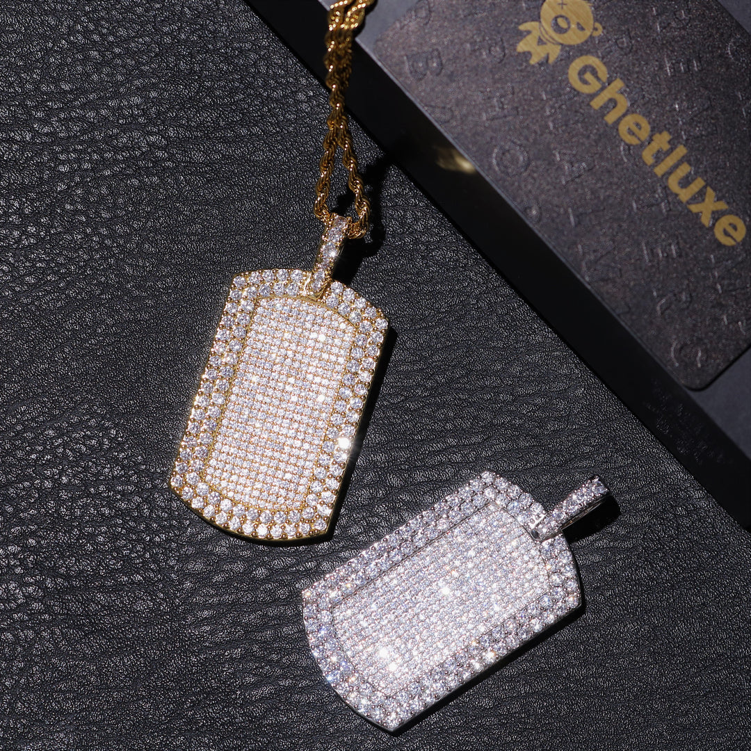 Iced Dog Tag Pendant in 18K Gold