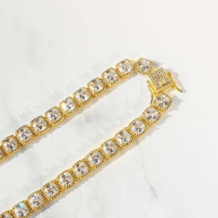 10mm Square Tennis Chain in 18K Gold