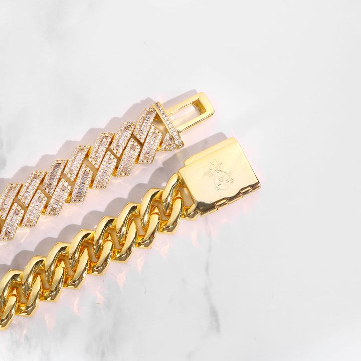 16mm Baguette Diamond Cuban Link Chain in Gold
