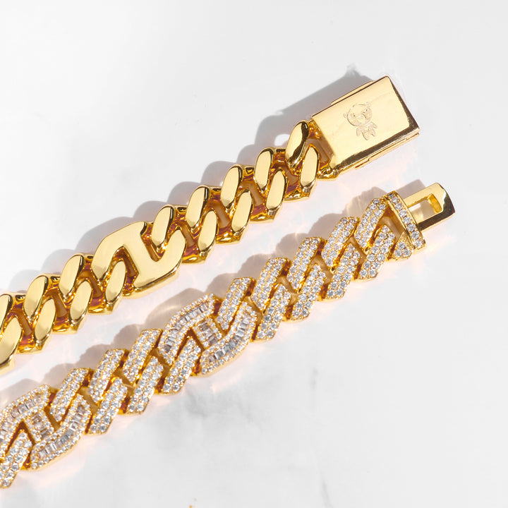 15mm Prong Baguette G-Link Chain in 18K Gold