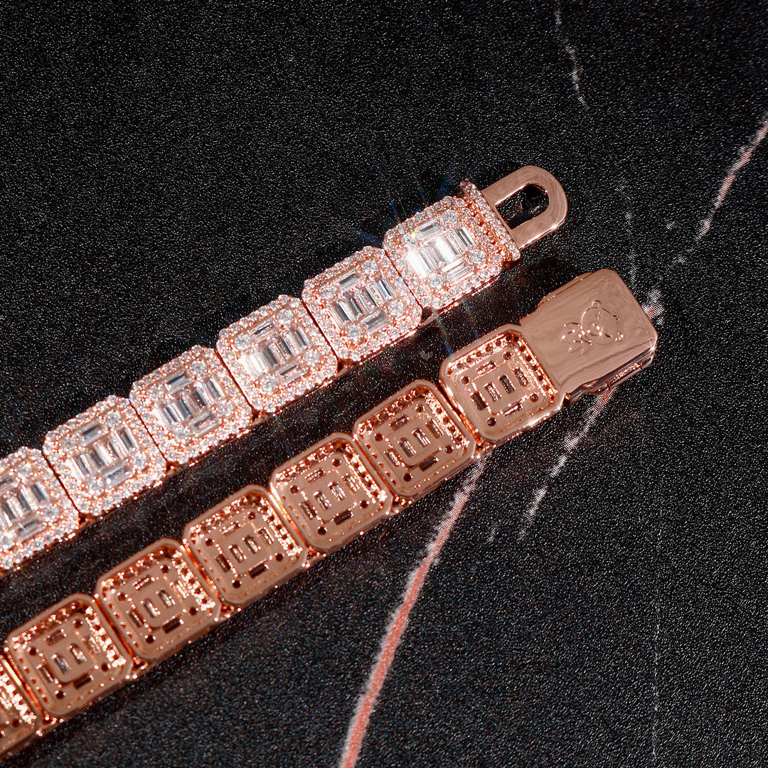 9.5mm Square Baguette Tennis Chain in Rose Gold