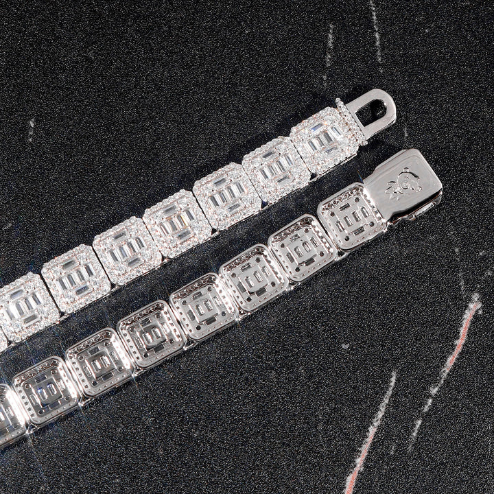 9.5mm Square Baguette Tennis Chain in White Gold