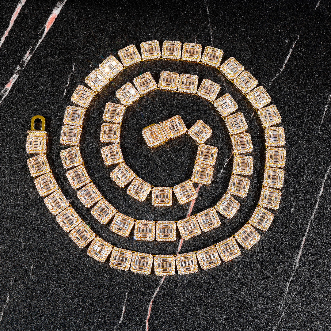 9.5mm Square Baguette Tennis Chain in 18K Gold