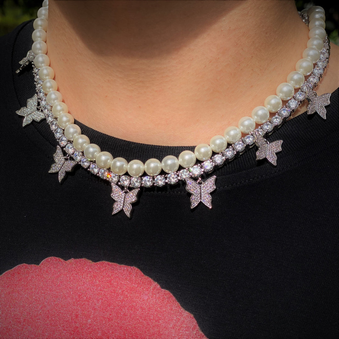 White Gold Iced Seven Butterfly Tennis Chain