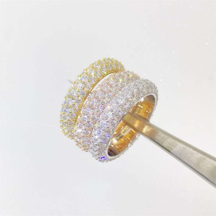 3-Row Pave Moissanite Ring in Sterling Silver