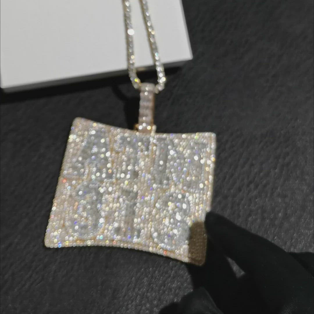 Custom Full Iced Name Plate with Baguette Letter Pendant