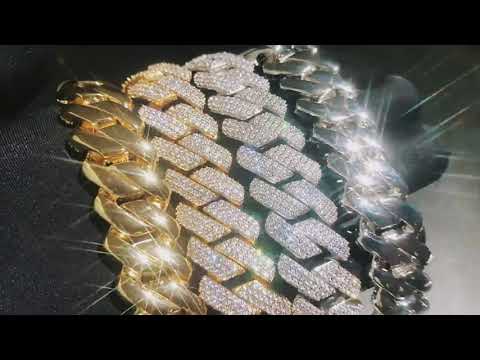 20mm Gold Three-Row Diamond Cuban Link Chain