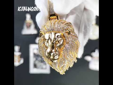 3D Iced Gold Lion Head Pendant