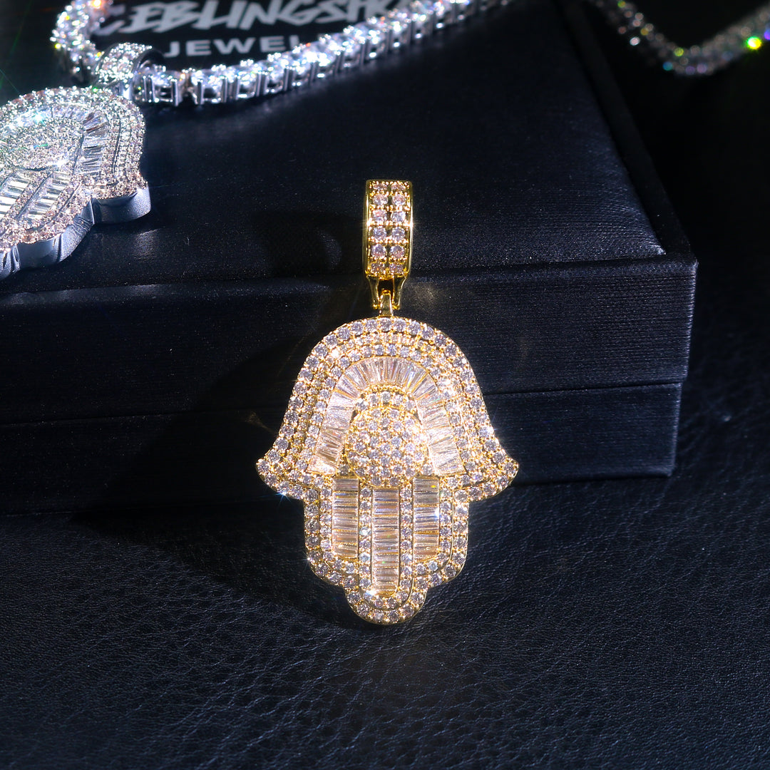Baguette Hamsa Hand Pendant